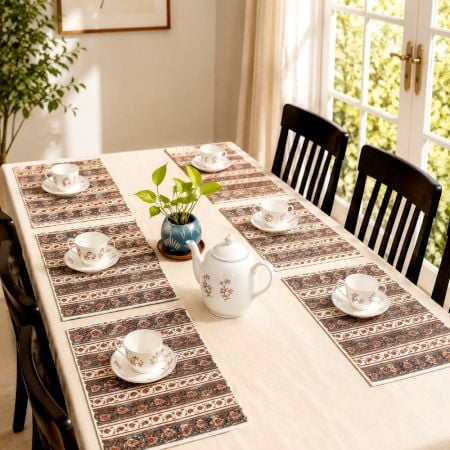 Rust Stripe Handmade Canvas Cotton Table Mat Set